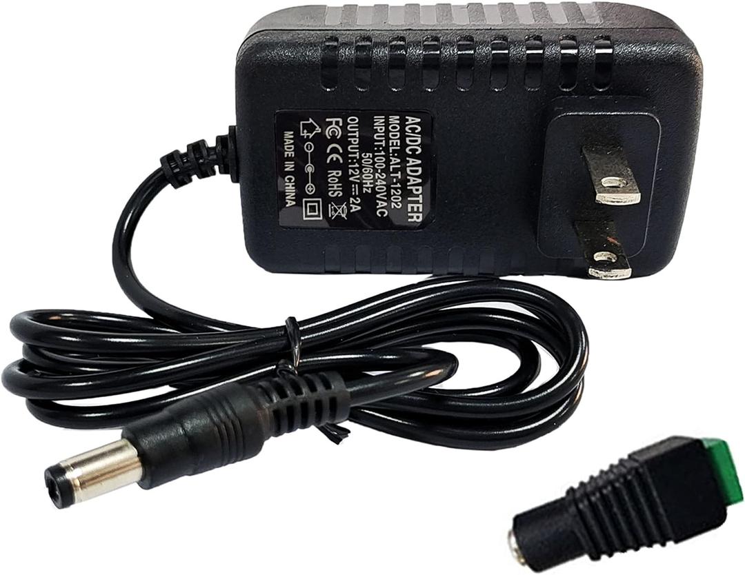 12 Volt 2A Power Adapter Supply, AC 100-240V to DC 12 V Power Supply Transformer Charger Wall Plug for DC12V Light Security CCTV Camera, Black, 8x5x3.3 cm