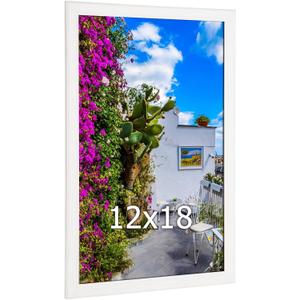12x18 Wood Frame White, Modern Natural Woodgrain 18x12in Picture Frame, Rustic Wooden 12 x 18 inch Gallery Wall Photo Poster Frame with HD Plexiglass, Horizontal Vertical Wall Mounting Display 1pcs