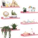 upsimples Pink Shelves for Wall, Pink Room Decor for Teen Girls, Bedroom, Living Room, Game Room, 6 Pack Wall Mounted Wood Shelves for Picture, Plants (15.7in)
