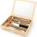 Baderke Silverware Storage Box with Lid Kitchen Drawer Organizer Utensil Organizer with Lid 5 Slots Wooden Silverware Storage Case Silverware Container Tray for Kitchen Cutlery Countertop
