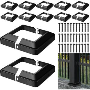 Tandefio 12 Pcs 4x4" Metal Post Skirt with Screw, Split Style Post Skirt Sleeves Base Cover, Porch Columns Wraps Black Base for Fence Stair Wood Hand and Stair Rails (Internal Size 3.5 x 3.5")