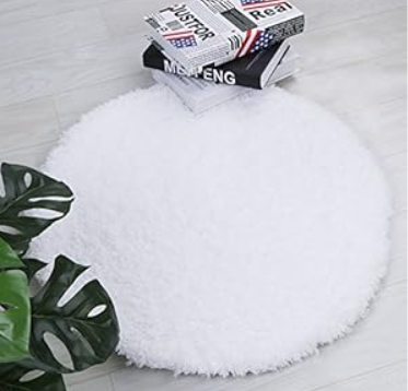 Seavish Shag Bathroom Rug, Non Slip Microfiber Soft Absorbent Shower Mats Washable Bath Rug Runner Floor Door Carpet 2ft Round inches, Luxury White 