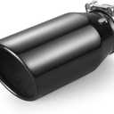 Universal 3.5 Inch Inlet Exhaust Tip, 3.5" Inlet 5" Outlet 12" Overall Length, PVD Black Exhaust Tip, Stainless Steel Exhaust Tip, Angle Cut, Clamp On