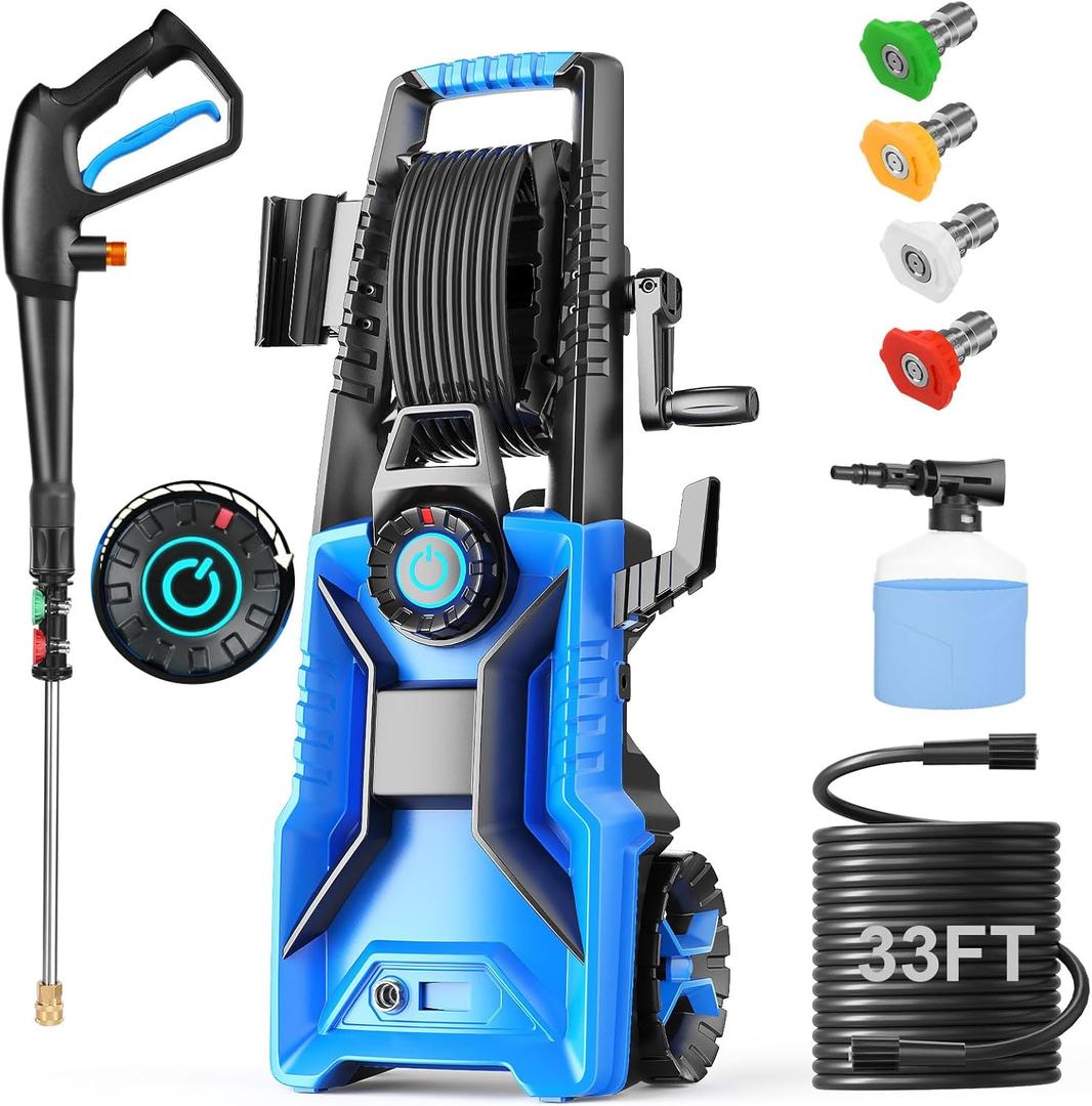 5000PSI Pressure Cleaner 4.0 GPM Adjustable Pressure,4.0 GPM Power Cleaner with Foam Cannon,4 Nozzles,33FT Hose and 500ml Soap Bottle for Home/Cars/Driveways/Patios/Fences (Blue)