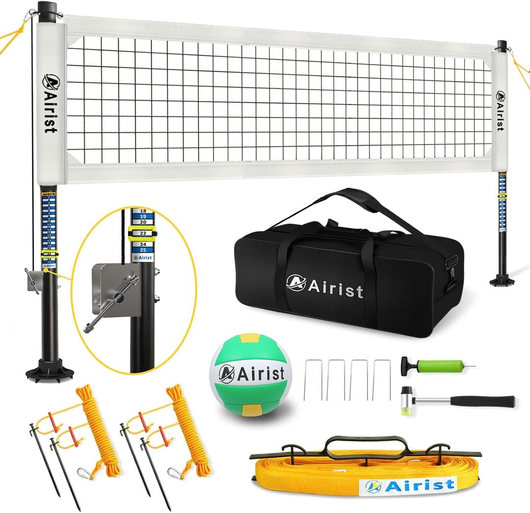 Heavy Duty Volleyball Net Outdoor with Steel Anti-Sag System, Adjustable Aluminum Poles, Professional Volleyball Nets Set for Backyard and Beach, Volleyball and Carrying Bag, 32 feet x 3 feet