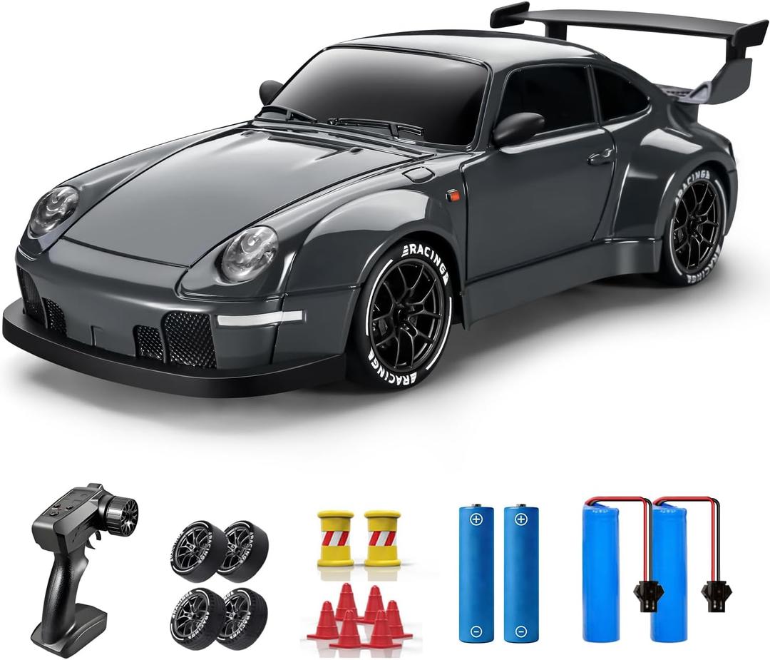 ACAMMZAR RC Drift Car, 1:24 Remote Control Car for Kids, 20KM/H 4WD High Speed RC Cars with LED Lights, Two Batteries, Extra Drifting Tires, Vehicle for Adults Boys Girls