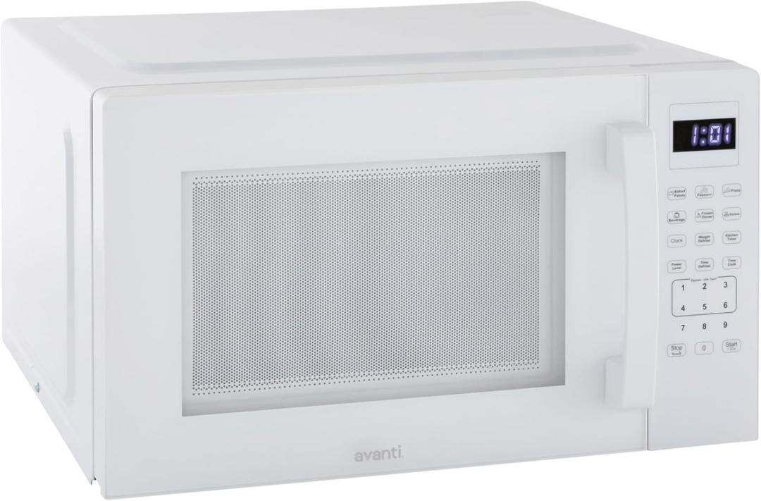 Avanti Microwave Oven 1000-Watts Countertop Compact with 9 Pre-Set Cooking Settings, Speed Defrost & By Weight, Electronic Control Panel and Glass Turntable, 1.5-Cu.Ft., White