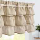 jinchan Ruffled Valance Curtain Slubbed Crossed Kitchen Valance Vintage Shabbychic Style for Living Room Small Windows 18 Inch Cottagecore Farmhouse Half Window Rod Pocket 1 Panel Taupe