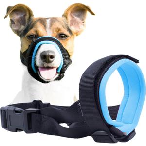 Gentle Muzzle Guard for Dogs - Prevents Biting and Unwanted Chewing Safely Secure Comfort Fit - Soft Neoprene Padding  No More Chafing  Training Guide Helps Build Bonds with Pet (S+, Blue)