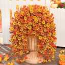 Dolicer 4 Pcs Look Real Artificial Fall Flowers for Outdoors, Realistic Faux Mums for Outdoor Planter UV Resistant Fake Fall Flowers Artificial for Decoration Autumn Porch Patio Garden (Orange+Yellow)