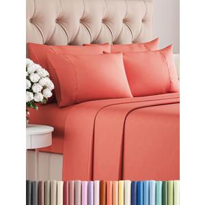 Queen 6 Piece Sheet Set - Cooling Sheets for Hot Sleepers - Hotel Luxury Bedding for Women, Men, Kids & Teens - Comfy Bedding w/ Deep Pockets & Easy Fit - Soft and Wrinkle Free - Queen Coral Sheets