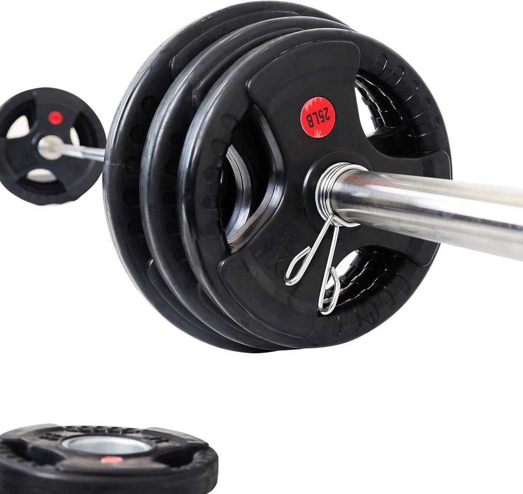Signature Fitness Cast Iron Olympic 2-Inch Weight Plates Including 7FT Olympic Barbell, 130-Pound, 300-Pound or 325-Pound Set, Multiple Packages