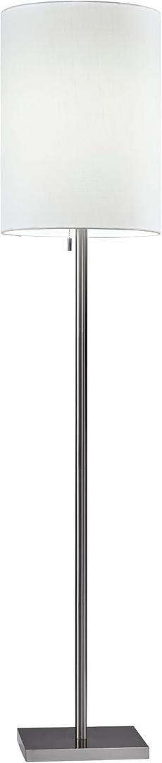 Adesso Brushed Steel Floor Lamp with White Lampshade Modern Accent Light for Bedroom, Living Room, and House Dcor, 60.5 Tall