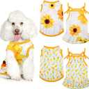 Frienda 4 Pieces Dog Clothes Set Include 2 Pcs Cute Pet Dress Lovely Dog Dress and 2 Pcs Breathable Pet T Shirt Puppy Clothes(Pineapple, Sunflower,X-Large)