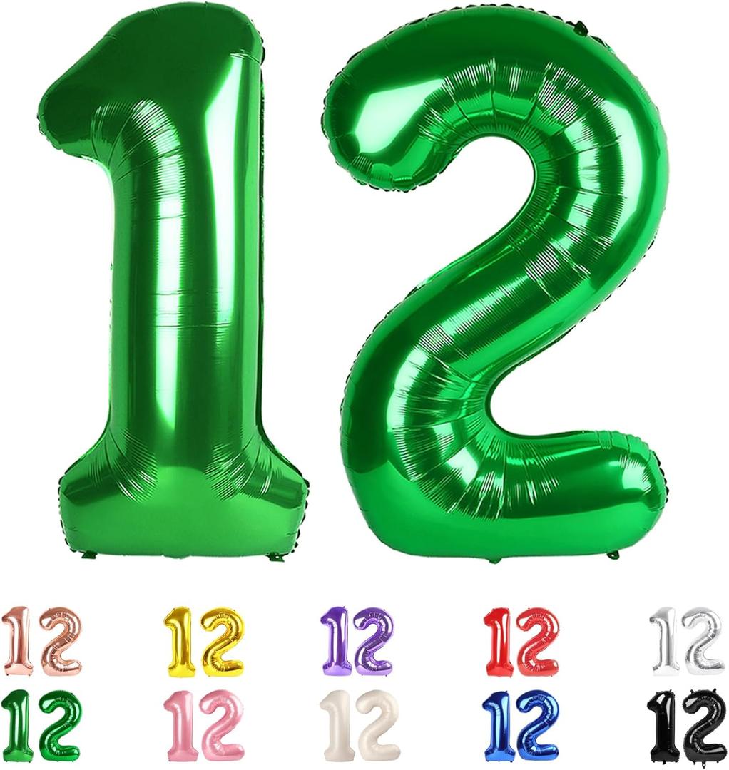 12 Balloons Number, 21 Balloons, 12th Dark Green Party Decorations 40 In Big 21st for Girl Boys Engagement, Wedding, Celebration Party, Graduations, Photo Shoot