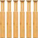 VaeFae Adjustable Bamboo Drawer Dividers, Expandable Drawer Organizer for Kitchen, Bedroom, Bathroom, Dresser and Office, 3-Pack
