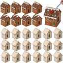 DoubleFill 36 Pcs Wooden Christmas Gingerbread House Craft Kit for Kids Make You Own 3D Christmas House with Twine DIY Xmas Village Craft to Paint and Build for Winter Art Party Gift Festival Decor