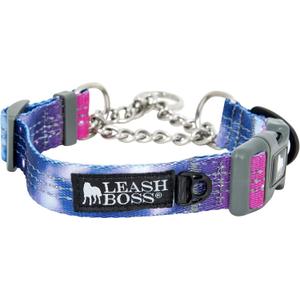 Leash Boss Martingale Collar for Dogs - Steel Chain | Reflective Nylon Dog Collar for Large Dogs, Medium and Small Dogs | No Pull Pet Training Collar Small (Medium (14.5-17" Neck x 1" Wide), Purple/Pink - Space)