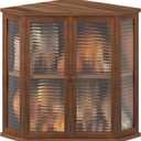 Extra Large Acacia Wood Corner Bread Box for Kitchen Countertop, 16.5 Inch Wooden Breadbox with Glass Wavy Door, Durable Grain Finish, Farmhouse Style Design (Acacia Wood)