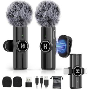 Wireless Lavalier Microphone for iPhone, Android & iPad, Mini Clip on Mic with AI Noise Cancellation, Plug & Play USB C & Lightning Lapel Microphones for Video Recording, TikTok, YouTube, Vlog