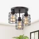 3 Lights Industrial Ceiling Light Fixtures,Iron Cage Ceiling Lamp Pendant Lighting,3-Light Close to Ceiling Light Fixtures, Modern Chandelier for Bedroom Entryway Kitchen Hallway
