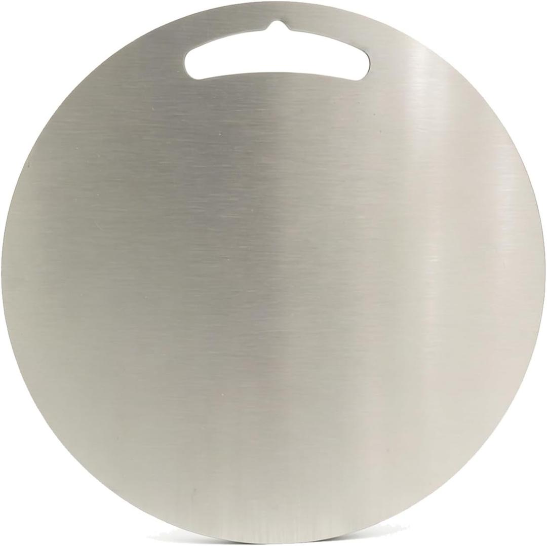 304 stainless steel cutting board mat, heavy-duty solid round double-sided metal chopping board. Non-stick, dishwasher safe. For meat, vegetables, bread, dough kneading (13.5 Inch), 16"L x 16"W