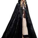 Ibeauti Velvet Cloak with Hood Women Full Length Halloween Witch Vampire Renaissance Medieval Costume Cape (Black)