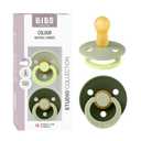 BIBS Colour Studio Pacifier 2-Pack, BPA Free, Round Nipple. Natural Rubber Latex, Made in Denmark, Size 2 (6-18 Months) - Sage/Huntergreen
