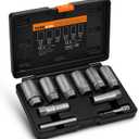 THINKWORK 1/2 Inch Drive Lug Nut Extractor Set, Large Sizes, 10pcs Wheel Lock Removal Kit, Deep Lug Nut Removal Tool for Damaged, Stripped, Rusted, Broken, Rounded Bolts, Nuts