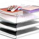 LALOBLUE Stackable Letter Tray Desk Organizer, Set of 4 Clear PET Paper & File Organizers, Document Storage for Office Supplies