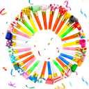 VEYLIN Party Blowouts 58
 Pack, Assorted Colours Party Blowers with Plastic Mouthpieces, Paper Noisemakers for Kids Party Bags, Birthday & New Year Celebrations