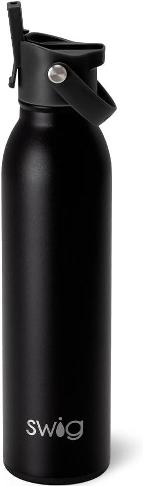 Swig Life 20oz Insulated Water Bottle, Travel Water Bottle with Straw and Lid, Cup Holder Friendly, Stainless Steel (Matte Black)