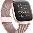 Maledan Metal Bands Compatible with Fitbit Versa 2 Band for Women Men, Adjustable Stainless Steel Mesh Loop Bracelet Wristbands for Fitbit Versa 2/Versa/Versa Lite SE, Rose Gold