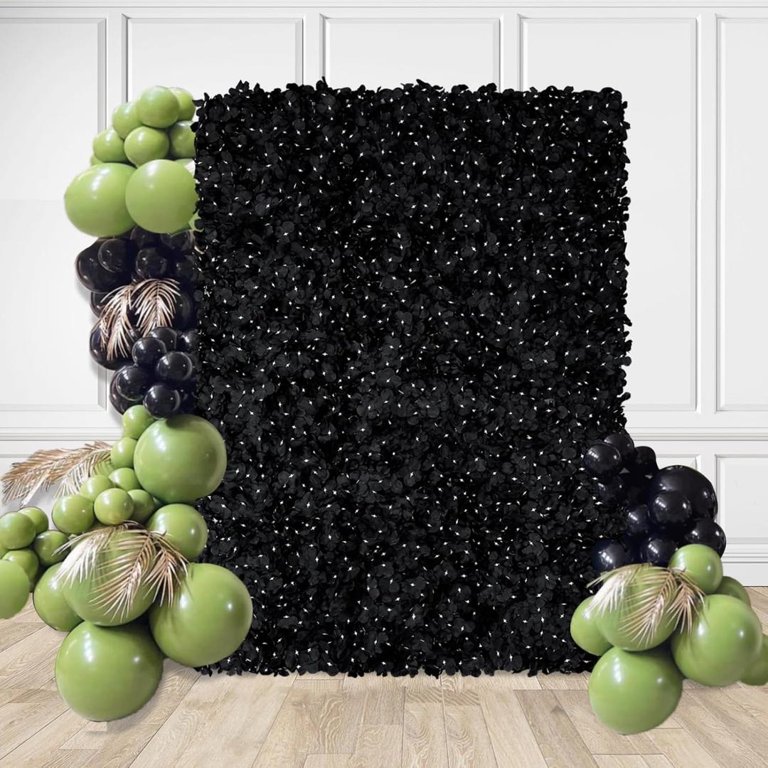 Black Floral Photo Backdrop 3.5x4.6ft Silk Hydrangea Artificial Flower Wall Panels for Halloween Birthday Party Graduation Background Decorations