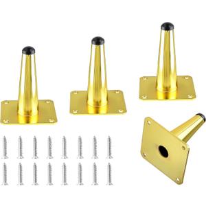 4pcs 4 Inch Furniture Legs, Straight Conical Metal Legs Luxury Gold Mid-Century Style Furniture Feet for Sofa Cabinet Table Chair Cupboard Couch Ottoman Home DIY Projects