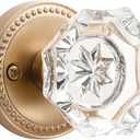 1 Pack Champagne Bronze Door Knobs Crystal Door Knob Passage Door Knobs Glass Interior Door Knob for Hall and Closet Zinc Alloy