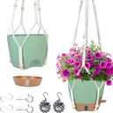 Hanging Planter for Indoor Plants 8 Inch, 2 Pack Self Watering Hanging Baskets for Plants, Hanging Flower Pots with Drainage Hole & 2 Kinds of Plant Hangers for Garden Home Decor (Green, 8 inch)