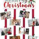 Christmas Card Holder Display with 24 Clips, Wooden Hanging Merry Christmas Sign, Holiday Card Display for Wall or Door Christmas Décor