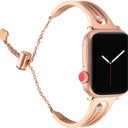 Stainless Steel Bands Compatible with Apple Watch 42mm/41mm/40mm/38mm 46mm/45mm/44mm iwatch Bands Series 10/9/8/7/6/SE/5/4/3/2/1, Women Dressy Bangle Wristband, Silver Black Rose Gold