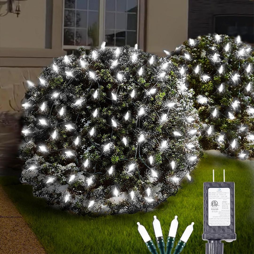 White Christmas Net Lights Outdoor 5ft x 6ft Connectable, 120Led 8 Modes Waterproof Black Wire 29V Plug in Mesh Net Christmas Lights for Garden,Yard, Bushes, Trunk, Xmas Tree Decor (Cool White)