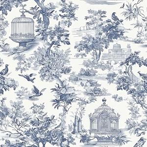 17.32"x196.85" Peel and Stick Wallpaper Vintage Floral and Birds Contact Paper Blue and White Wallpaper Modern Boho Removable Self Adhesive Wall paper Vinyl Rolls for Bathroom Bedroom Walls Decor