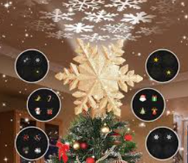 Christmas Tree Topper Lighted with 6 Projection Modes, Christmas Tree Topper Built-in LED Rotating Projector Lights 3D Christmas Tree Decorations for Xmas Party Holiday Decor