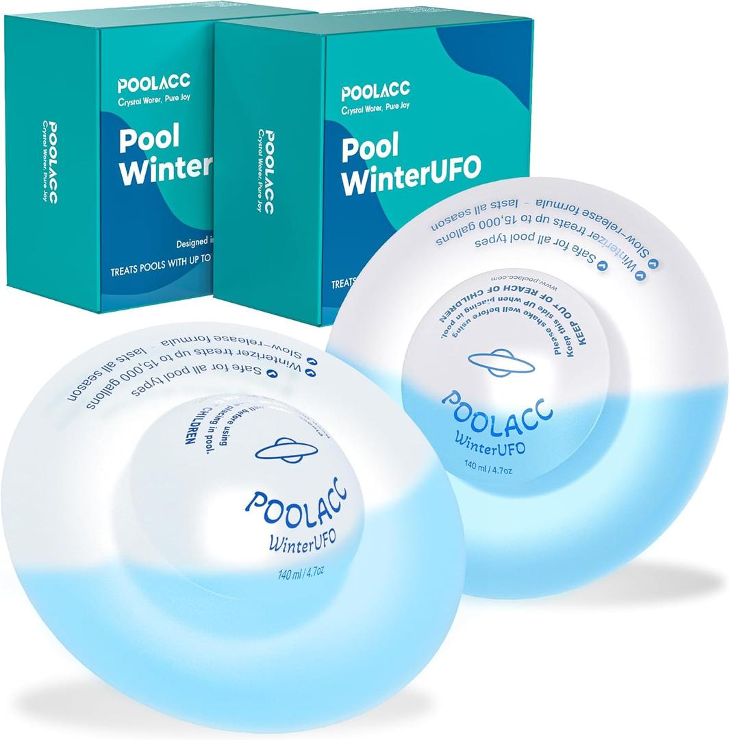 POOLACC 4-in-1 Winter Pool Closing Kit for Above-Ground & In-Ground Pools, Treats Up to 30,000 Gallons Pool Winterizing Kit, Long-Lasting Easy-to-Use Swimming Pool Clarifier & Enzyme (2-Pack)