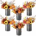 Zeyune 6 Sets Fall Thanksgiving Table Centerpiece Decoration Harvest Artificial Flower Stem Pumpkin Maple Berry Pick with Metal Pot for Autumn Rustic Farmhouse Home Kitchen Dining Indoor Decoration
