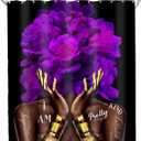 SVBright African American Shower Curtain 60Wx72L Inch Purple Black Girl Women Flower Peony Floral Modern Gold Quotes Girly Words 12 Pack Hooks Polyester Waterproof Fabric Bathroom Bathtub Panels