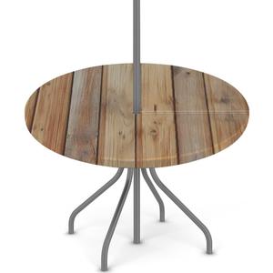 Sandy Brown‌ Wooden Round Outdoor Tablecloths with Umbrella Hole Circle Fitted Tables Cloth with Elastic Tablecloth 36"-44" Waterproof Umbrella Table Cloths Round Elastic Table Cover for Patio