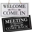 Double-Sided Office Door Hanger Sign, Acrylic Welcome Please Come In, Meeting In Progress Please Do Not Disturb, Red/Green and Wood Grain Options (Beige Black(flower))