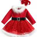 Toddler Baby Girl Christmas Dress - Long Sleeve Santa Claus Red Tulle Party Outfit for Girls (18-24 Months)