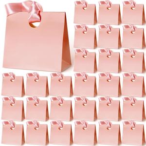 Feifeiya 30 Pcs Small Pink Gift Bags with Ribbon Handles 7.87" x 3.54" x 7.09" Bulk Paper Goodie Bags for Birthday Wedding Bridal Baby Shower Party Favors