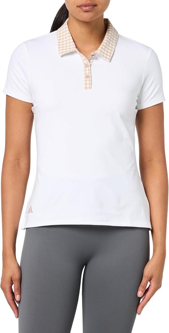 adidas Women's Ultimate365 Gingham Polo Shirt (White, L)